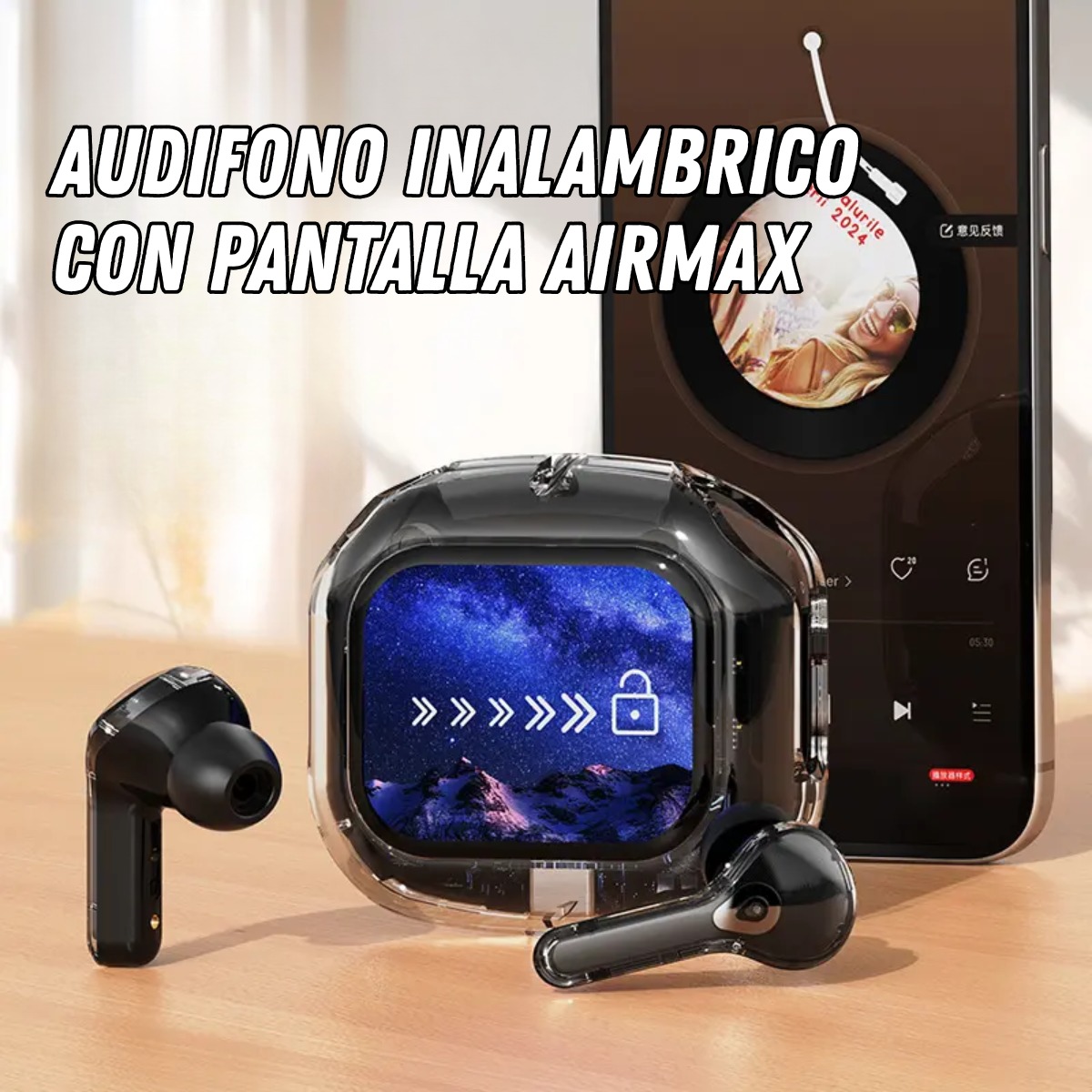 AUDIFONO INALAMBRICO C/PANTALLA AIRMAX NEGRO