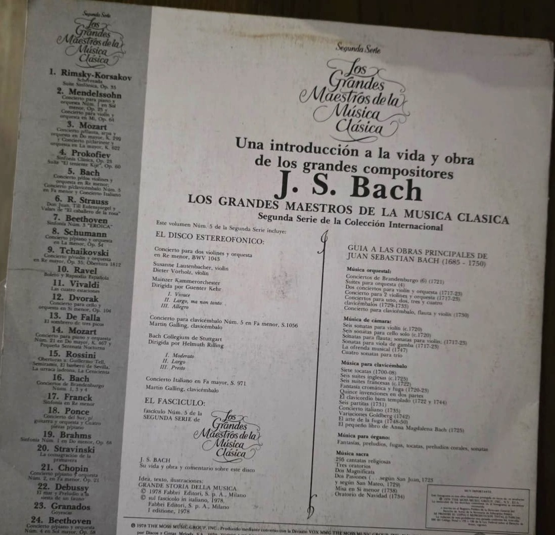 LP de Musica de los Grandes Maestros J.S. Bach