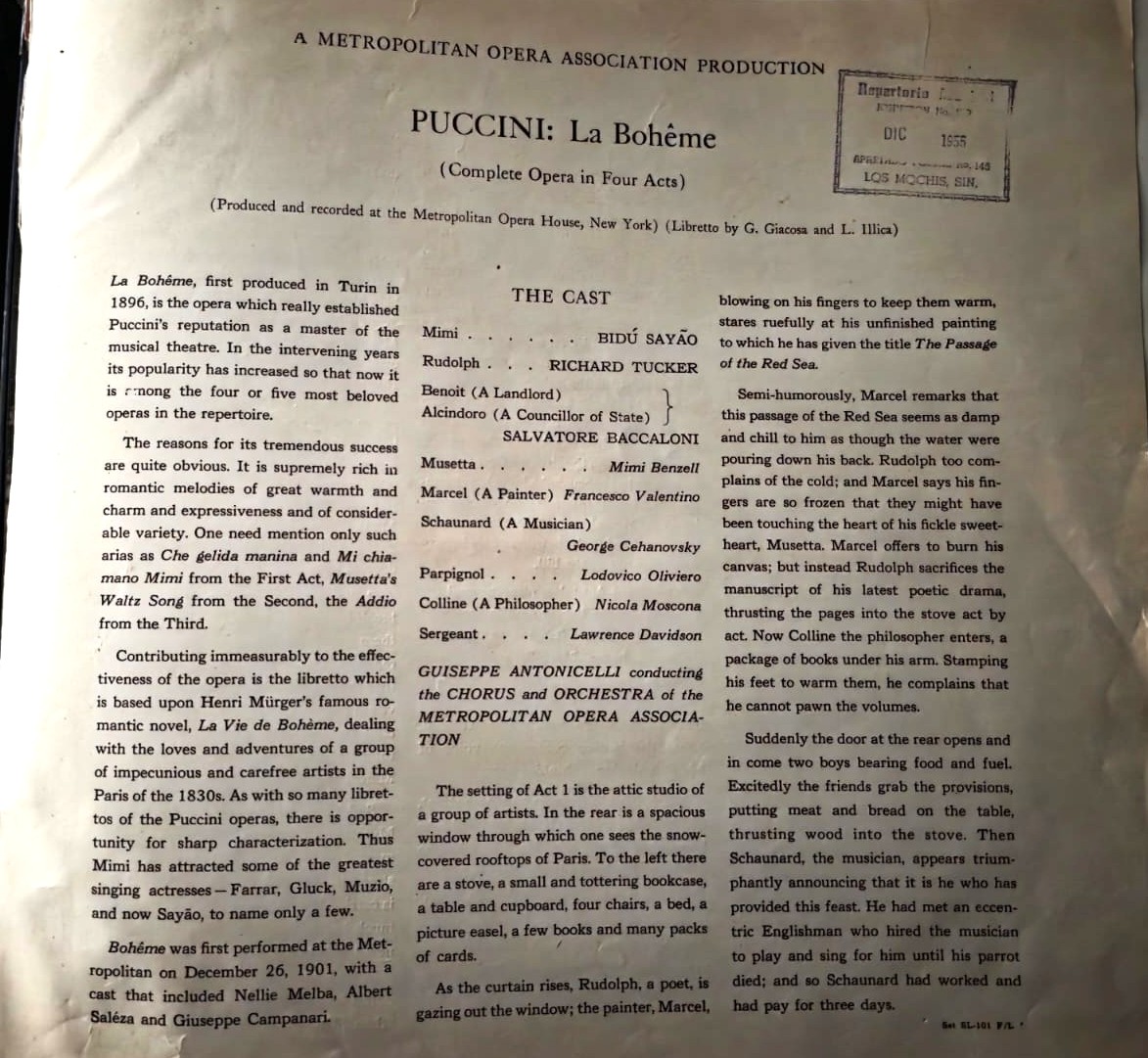 Lp´s de la Opera LA BOHEME de Puccini