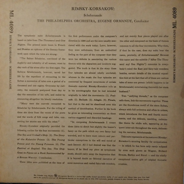 LP Musica Clásica de Rimsky-Korsakov The Philadelphia Orchestra Scheherazade