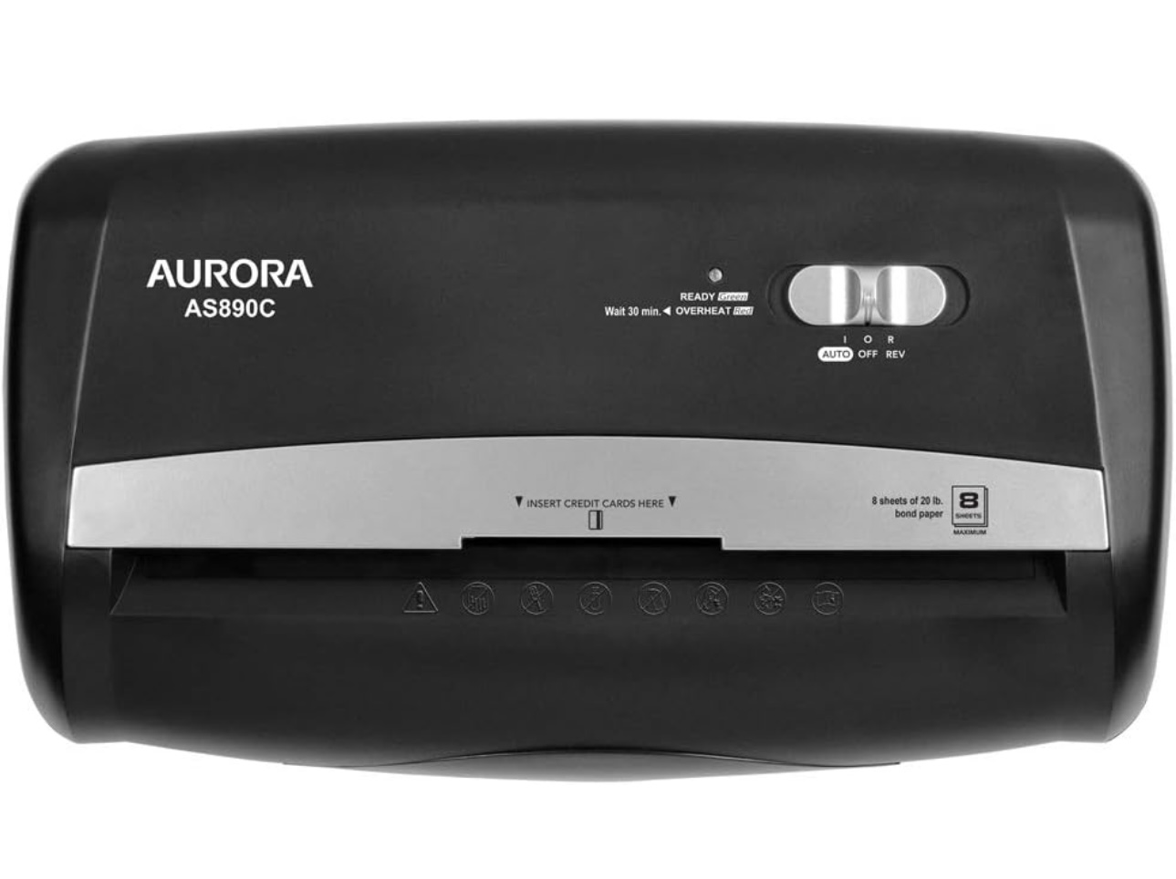Aurora AS890C Trituradora de papel y tarjetas de crédito de 8 hojas con cesta