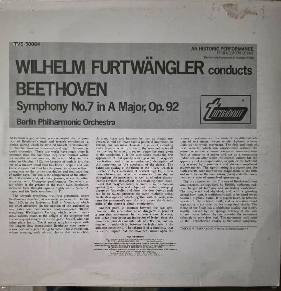 LP de Beethoven Sinfonía No 7 en A Mayor