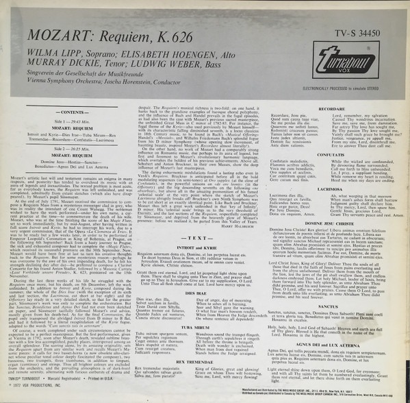 LP de la Musica del REQUIEM de MOZART